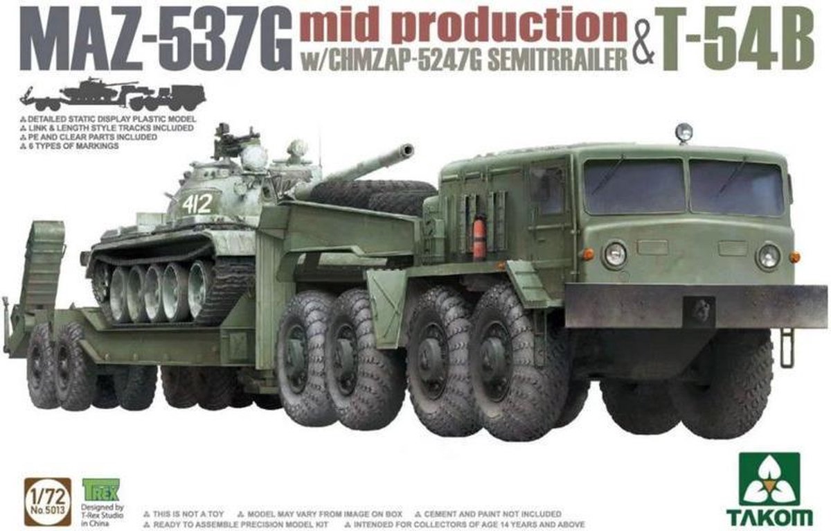 Takom | 5013 | MAZ-537 Mid w/ CHMZAP-5247G trailer & T-54B | 1:72